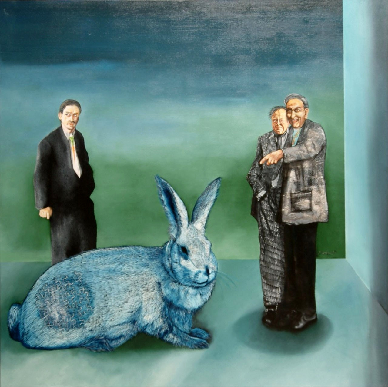 Skupinka s králíkem  
olej na plátně  
120 x 120 cm