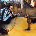Grosses Hunde Interview  
Öl auf Leinwand  
100 x 100 cm