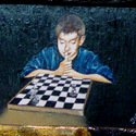 Davids Spiel  
Öl auf Holz  
10,5 x 8,5 cm