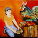 Der Schuhputzer  
Öl auf Holz  
10 x 8 cm