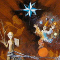 Schiff der Narren (frei nach Hieronymus Bosch)  
Tischplatte - Öl auf Holz  
90 x 80 cm