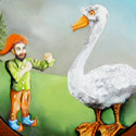 Pitrýsek und die dumme Gans  
Öl auf Holz  
ø 30 cm